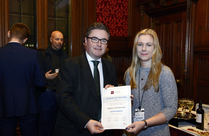 Robert Buckland MP congratulates New College Swindon Student, Sarah Fenwick