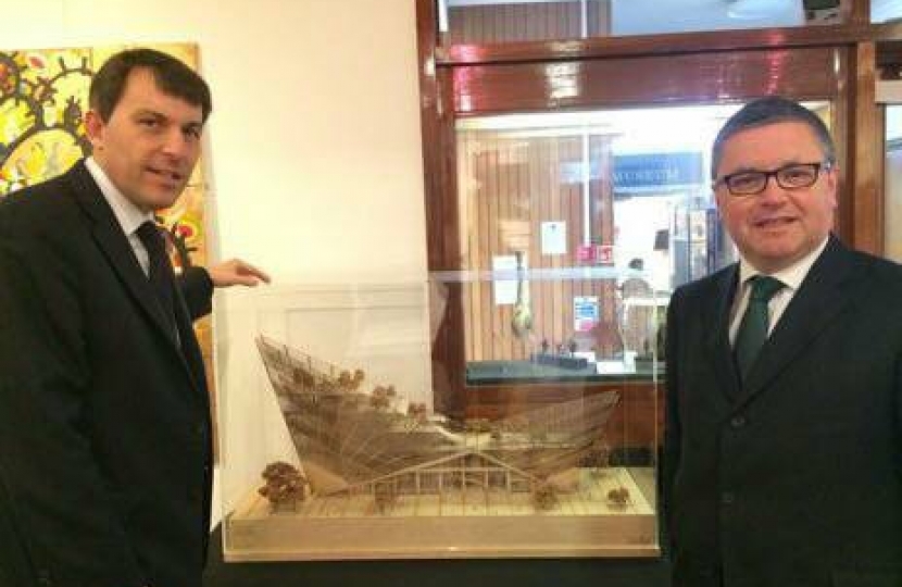Robert Buckland MP shows Culture Minister John Glenn MP the proposed new Swindon Museum and Art Gallery model
