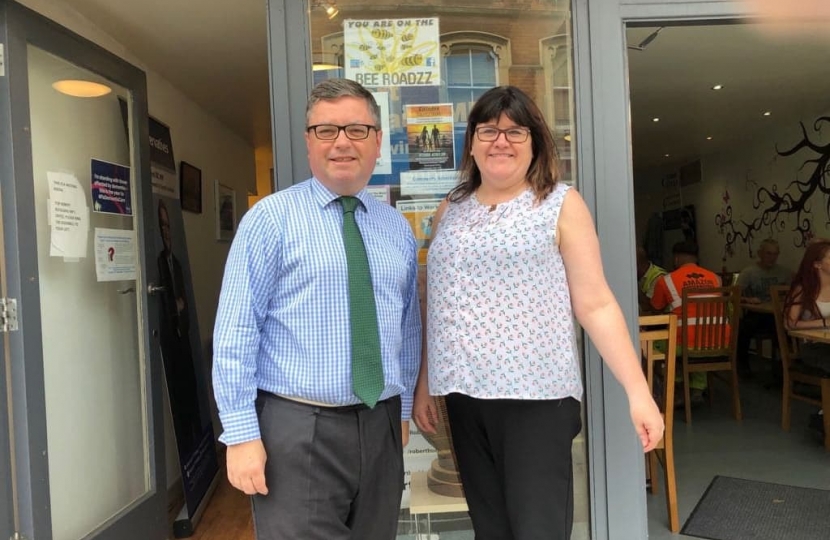Robert Buckland MP with Julie Dowie from the Swindon Live at Home Scheme 