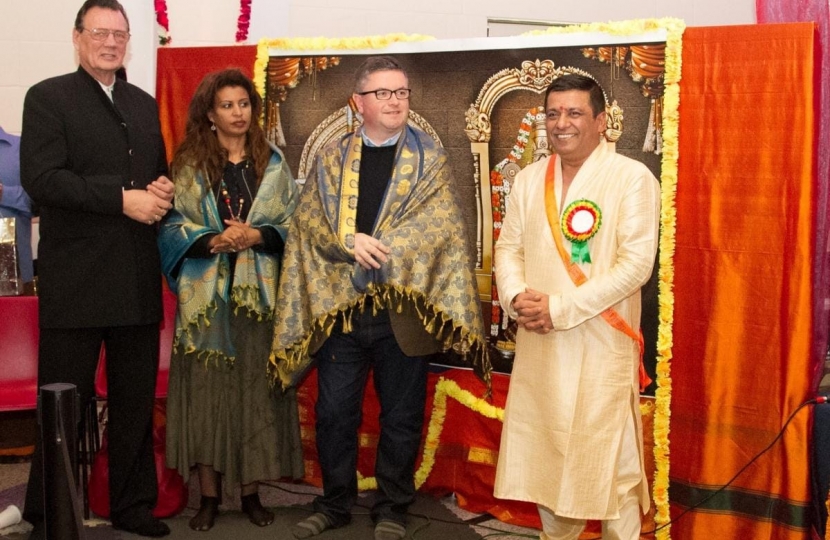 Robert photographed with Cllr Gary Perkins and Members from Swindon's Hindu Community