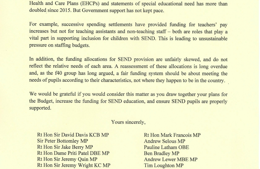 Letter to Chancellor on SEND in the Budget 2