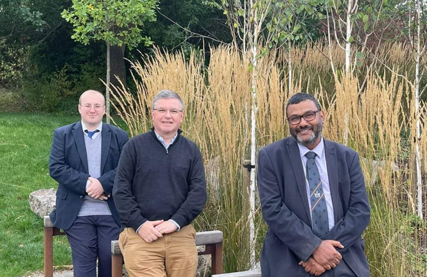 Sir Robert Buckland MP pictured with Cllr Zachary Hawson and Cllr Bazil Solomon
