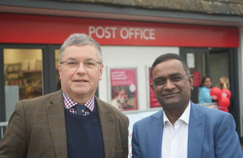 Sir Robert Buckland MP Photographed with Cllr Suresh Gattapur Outside of the newly opened West Swindon Post Office Branch