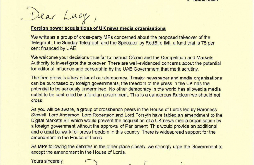 An image of the joint letter sent to the Secretary of State
