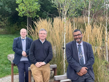 Sir Robert Buckland MP pictured with Cllr Zachary Hawson and Cllr Bazil Solomon