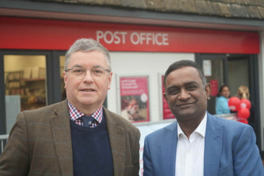 Sir Robert Buckland MP Photographed with Cllr Suresh Gattapur Outside of the newly opened West Swindon Post Office Branch